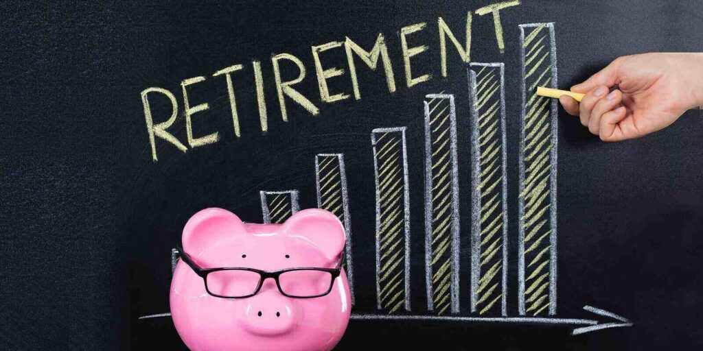 retirement savings with pink piggy bank and growth chart in the background