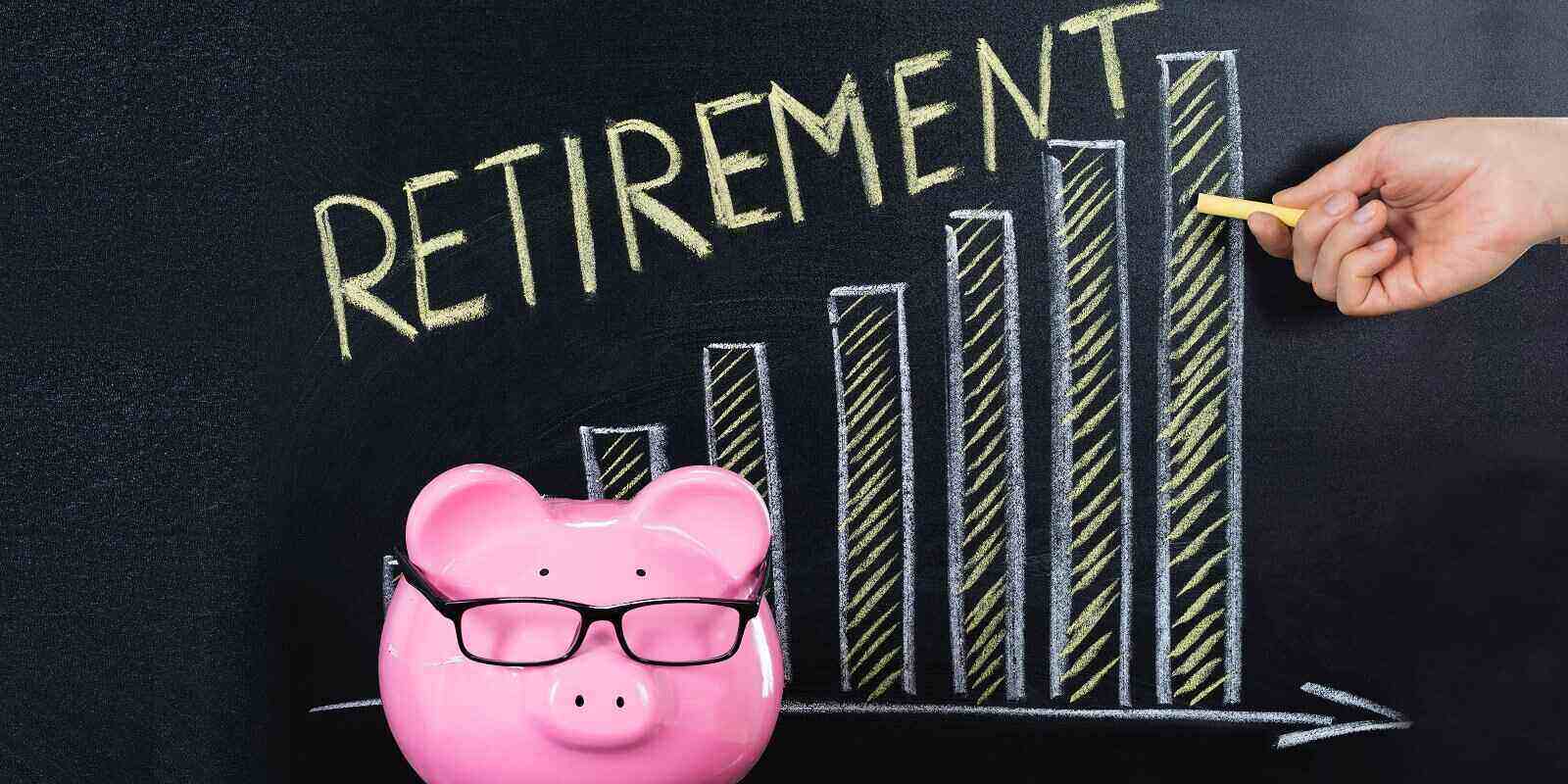retirement savings with pink piggy bank and growth chart in the background