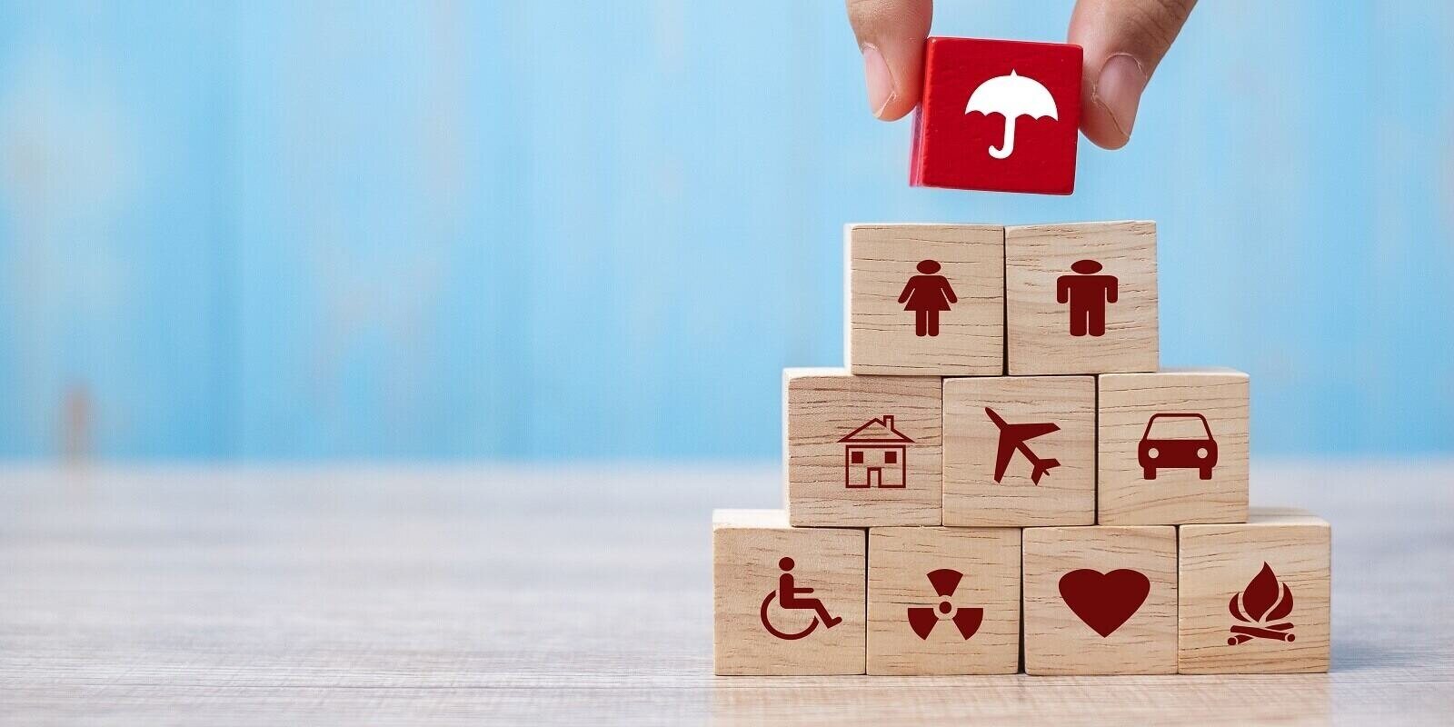 umbrella wood block cover Insurance icon