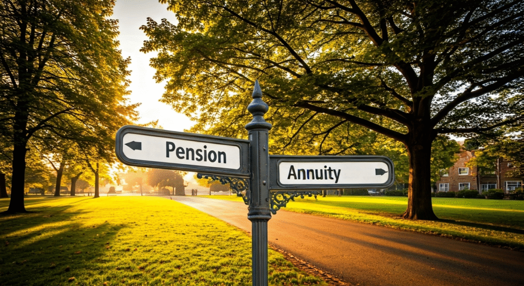 AI generated image depicting the choice between and pension and an annuity