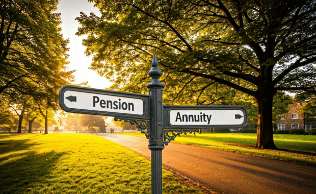 AI generated image depicting the choice between and pension and an annuity