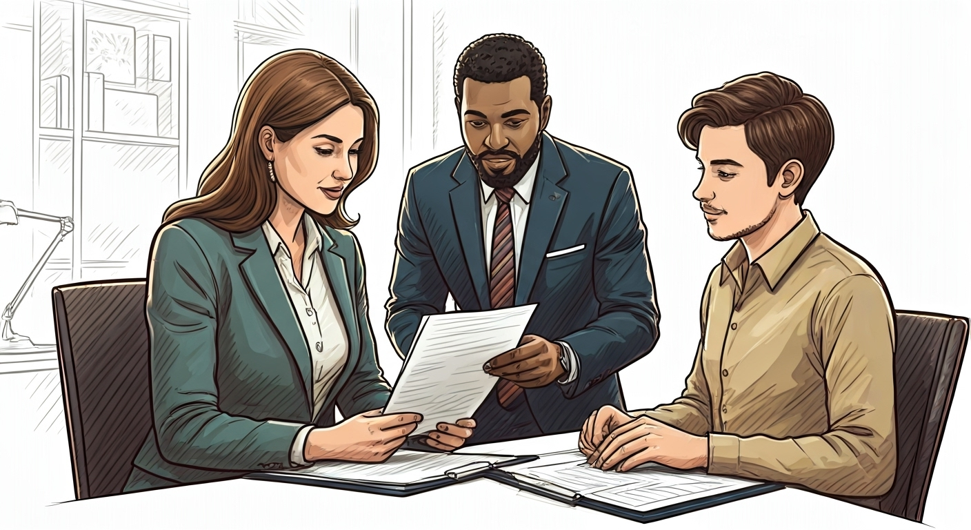 Agent explaining insurance to family