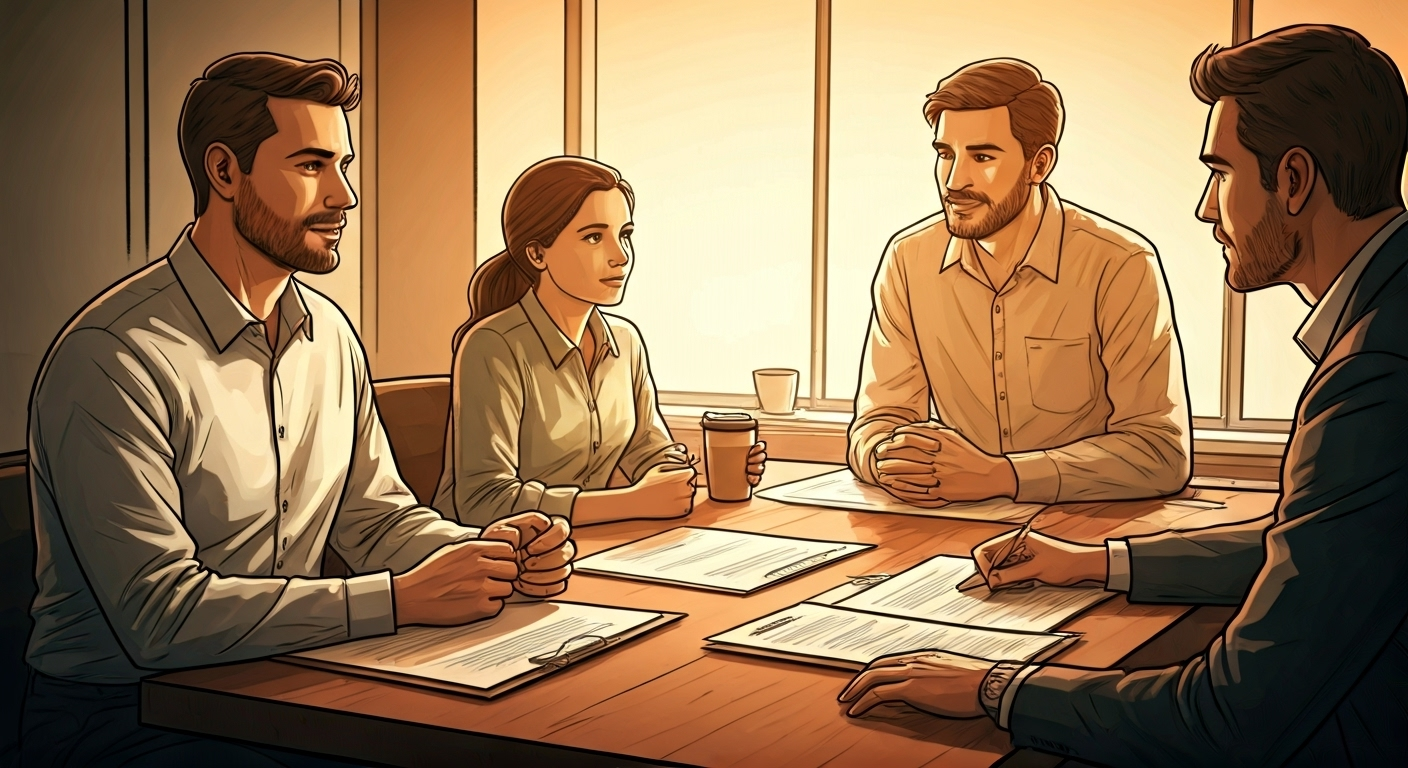 Family with advisor reviewing insurance