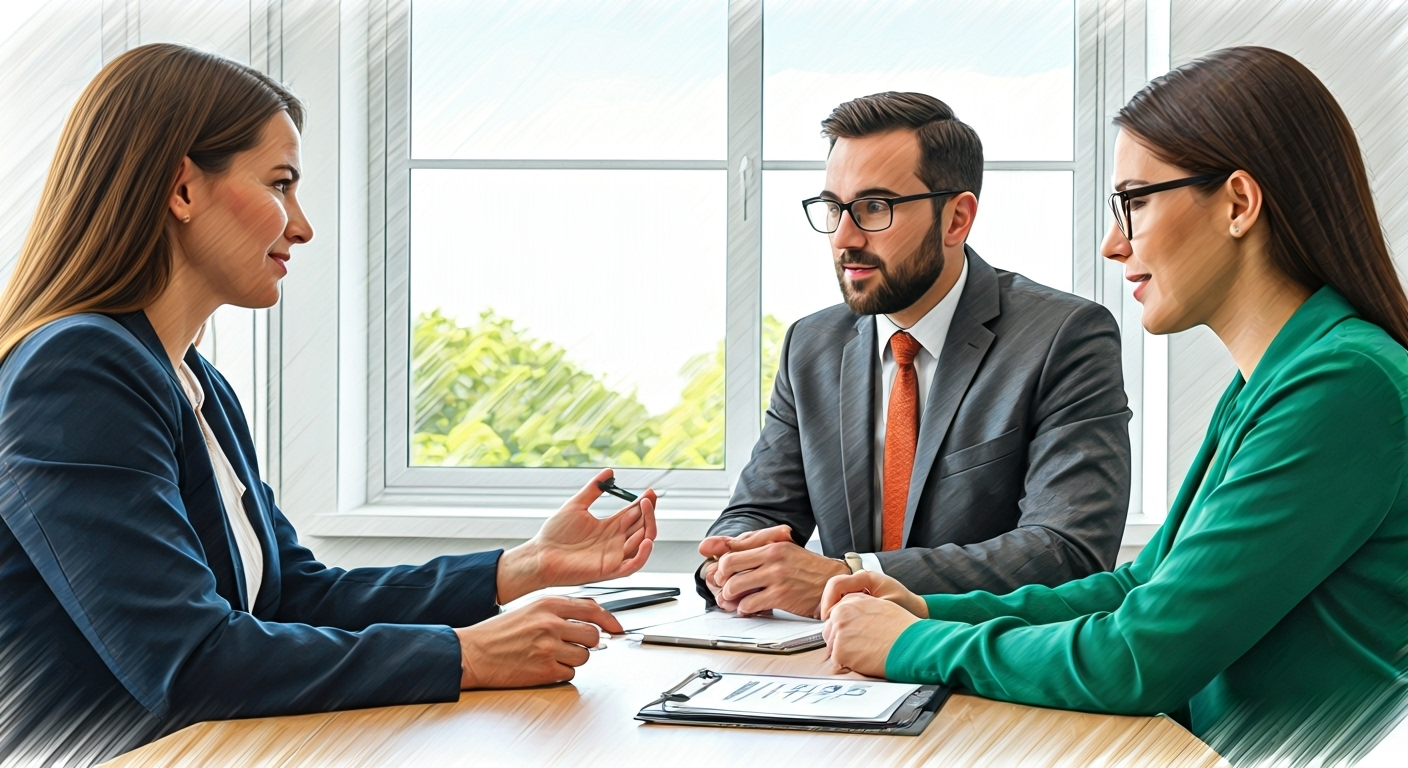 advisor discussing insurance sketch