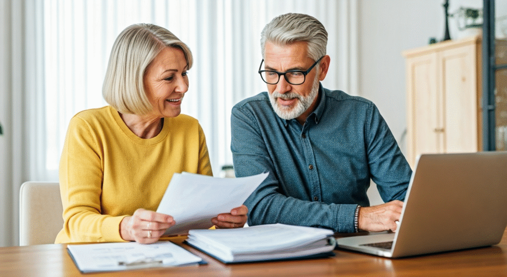 View of an elderly couple reviewing their annuities