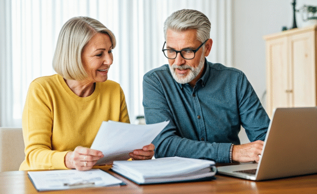 View of an elderly couple reviewing their annuities