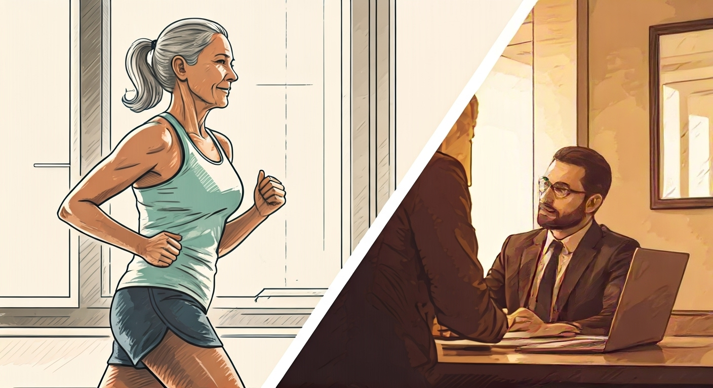 Healthy senior and insurance agent