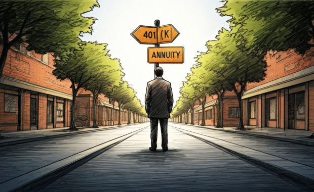 AI generated image depicting the choice between and 401k and an annuity
