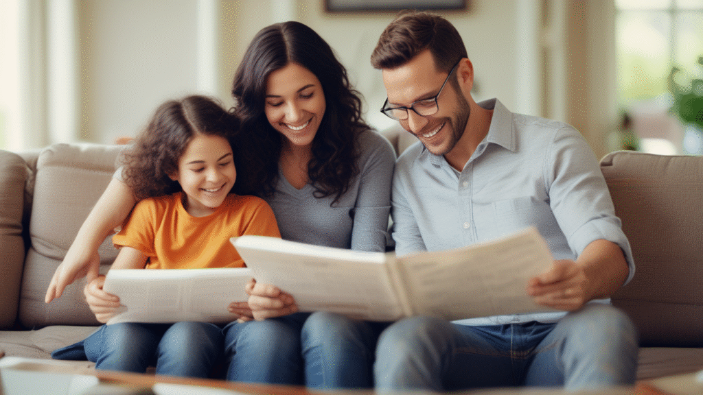 Two people seated together in a warmly lit room, with only the tops of their heads visible due to heavy cropping.