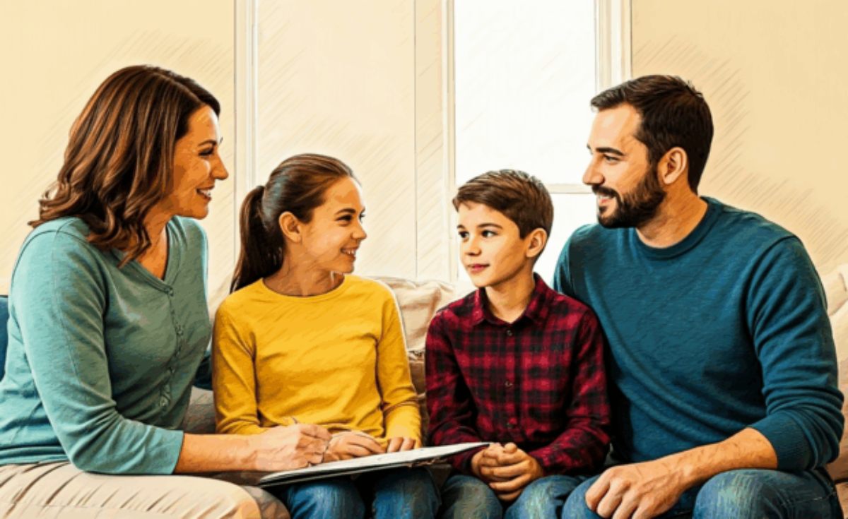 Family discussing insurance at home