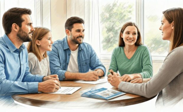 Family discussing life insurance