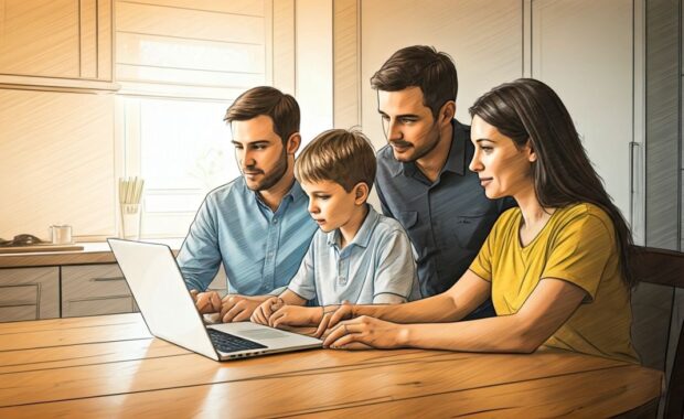Family exploring insurance online