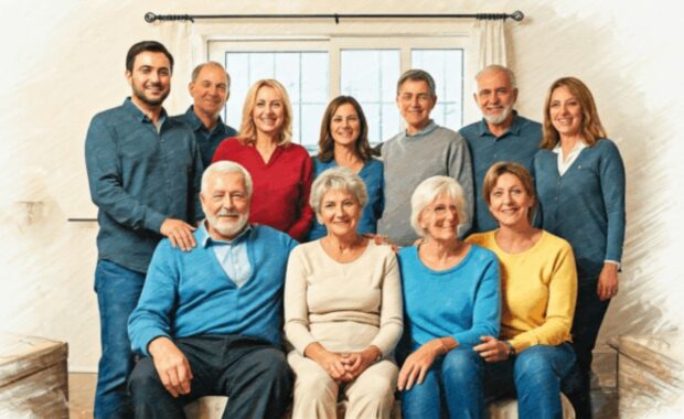 Happy family in living room
