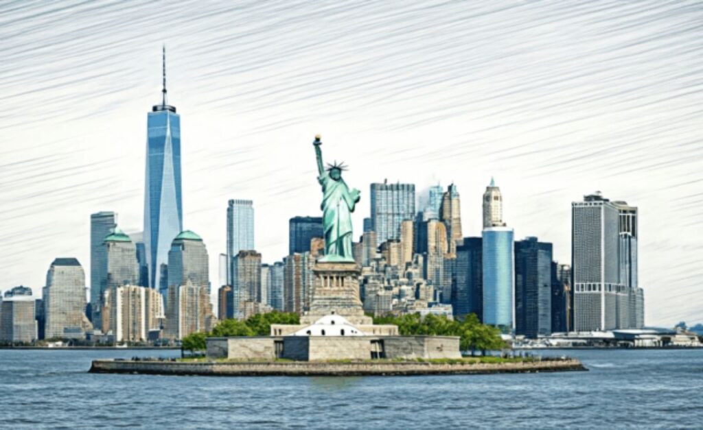 nyc skyline liberty sketch