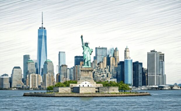 nyc skyline liberty sketch