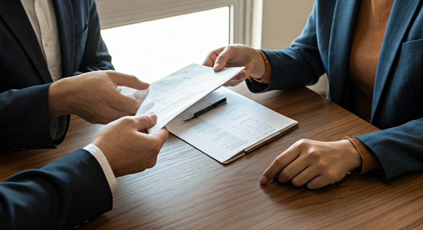 AI generated image of people handing over documents