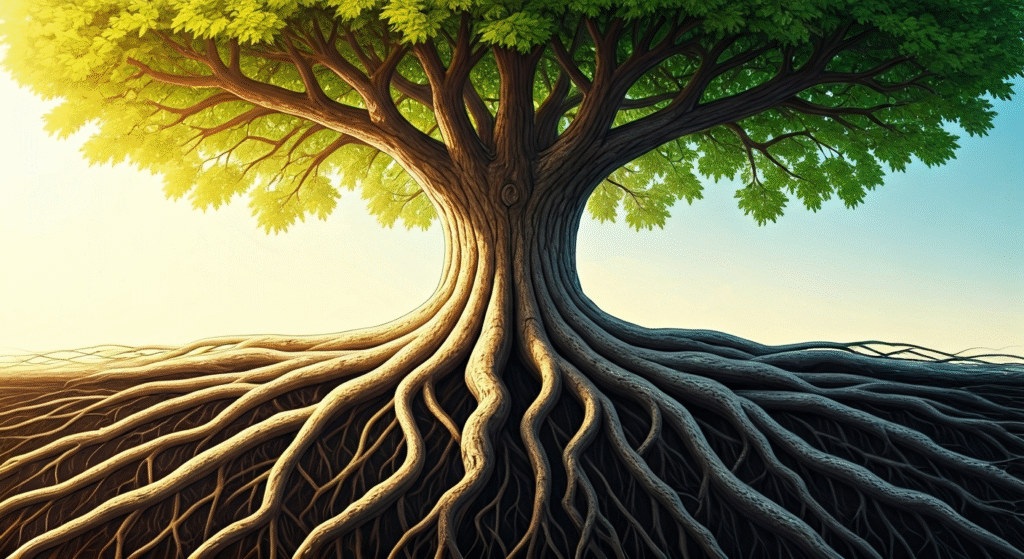 Illustrated treetops with lush green foliage and warm sunlight, heavily cropped with most of the image black.Illustrated treetops with lush green foliage and warm sunlight, heavily cropped with most of the image black.