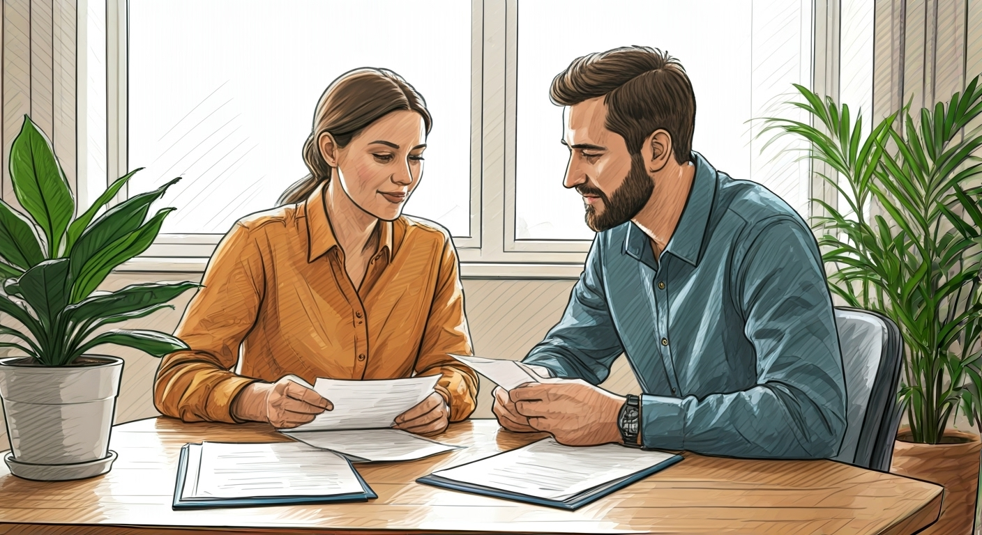 Couple reviewing insurance policy