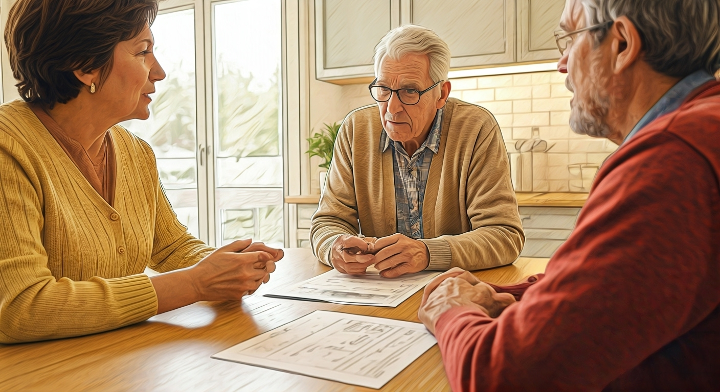 Family discussing insurance options