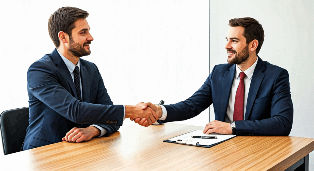 "Two illustrated male figures shown from the shoulders up against light backgrounds, cropped to show only the tops of their heads and faces in profile, rendered in a smooth digital art style."