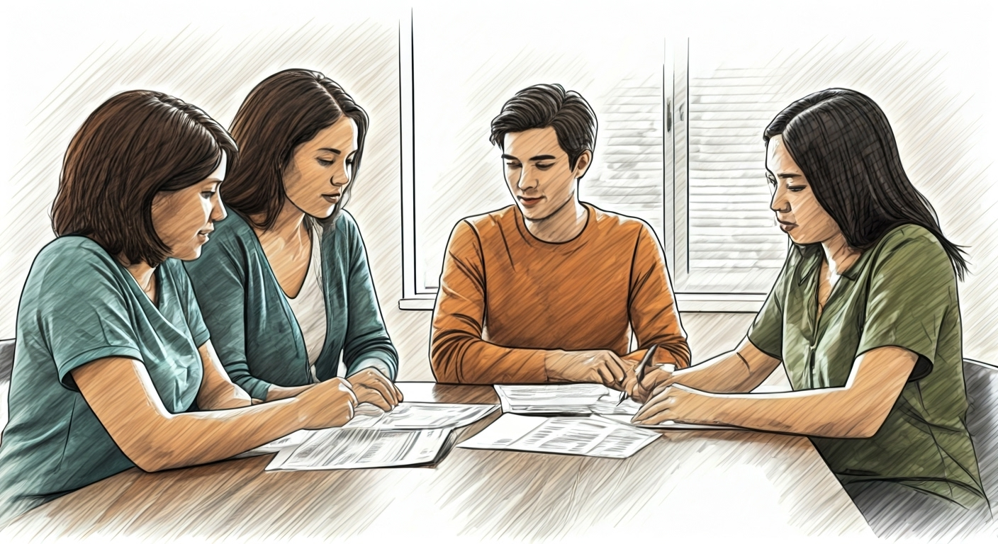 family reviewing insurance documents