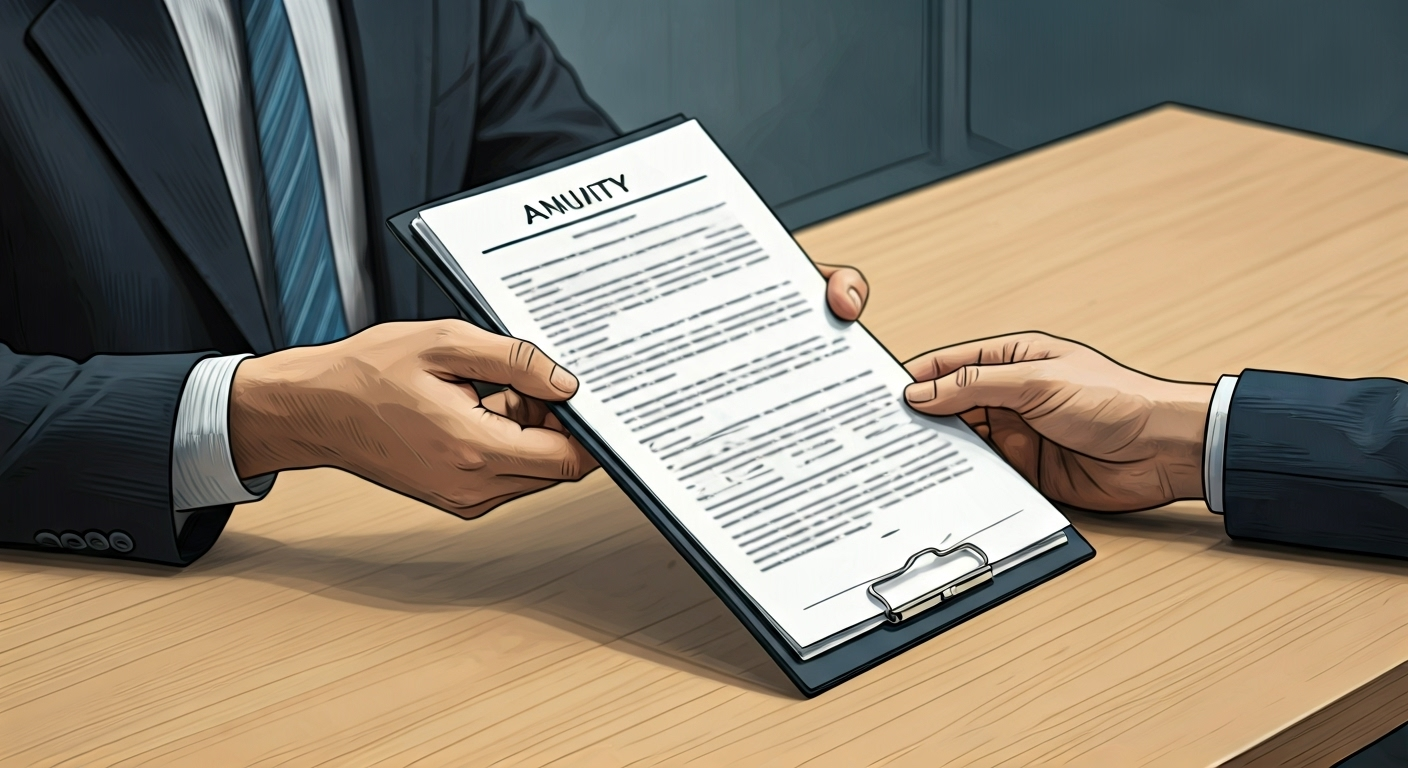 AI generated image showing an annuities broker speaking with a client