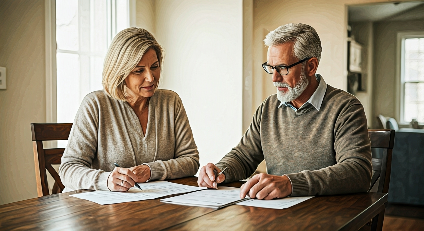 Seniors reviewing mortgage papers