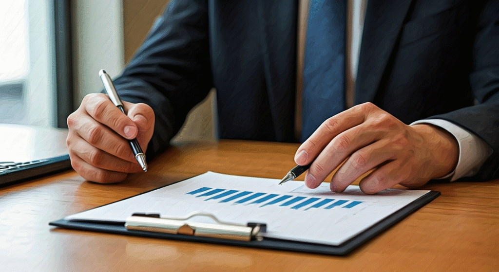 AI generated image of a man reviewing financial graphs