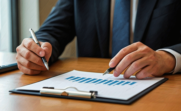 AI generated image of a man reviewing financial graphs