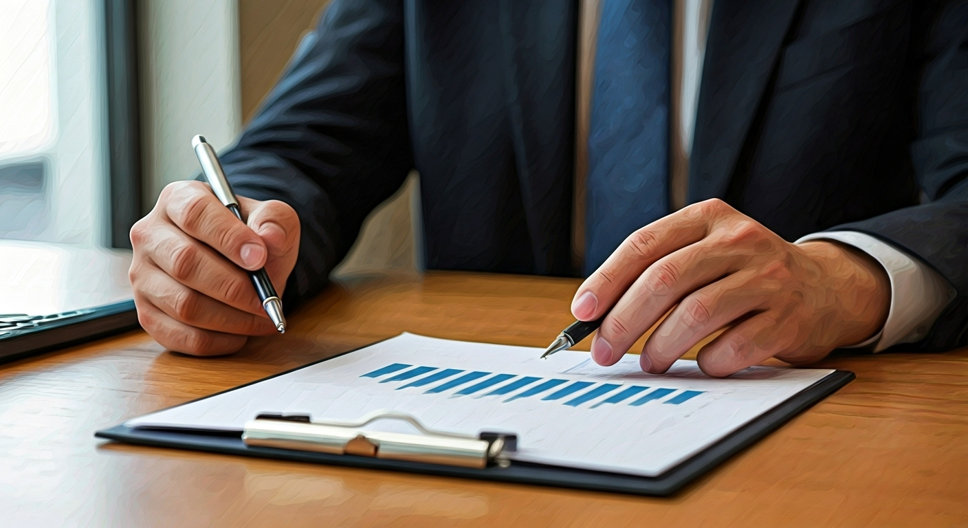 AI generated image of a man reviewing financial graphs