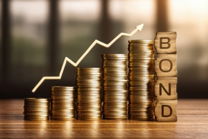 Bonds Concept Explained Through Stacks of Coins and Wooden Blocks