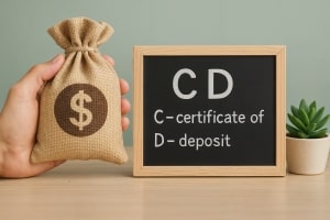 Hand Holding Money Bag Besides A Board Written CD