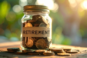 Jar Full of Coins with Lable Retirement