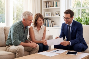 Financial Advisor Showing MYGA to Senior Couple as Risk Managed Retirement Strategy
