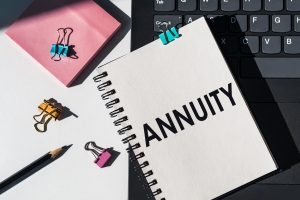 Notebook with Annuity Text on Business Background