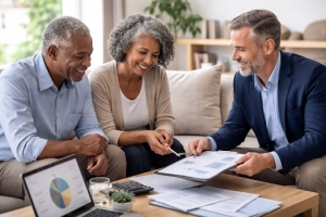 Old Age Couple Discussing MYGA for Legacy Focused Planning with Financial Advisor