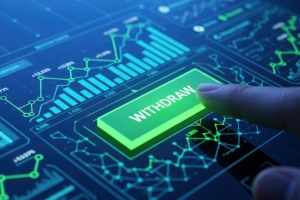 Finger Pressing the Withdraw Button on A Dark Digital Interface