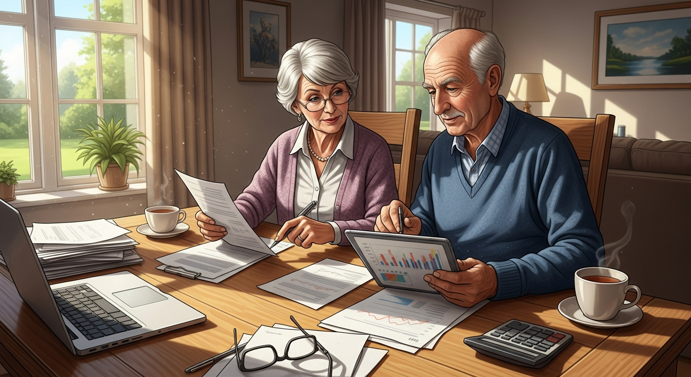Retired couple reviewing finances