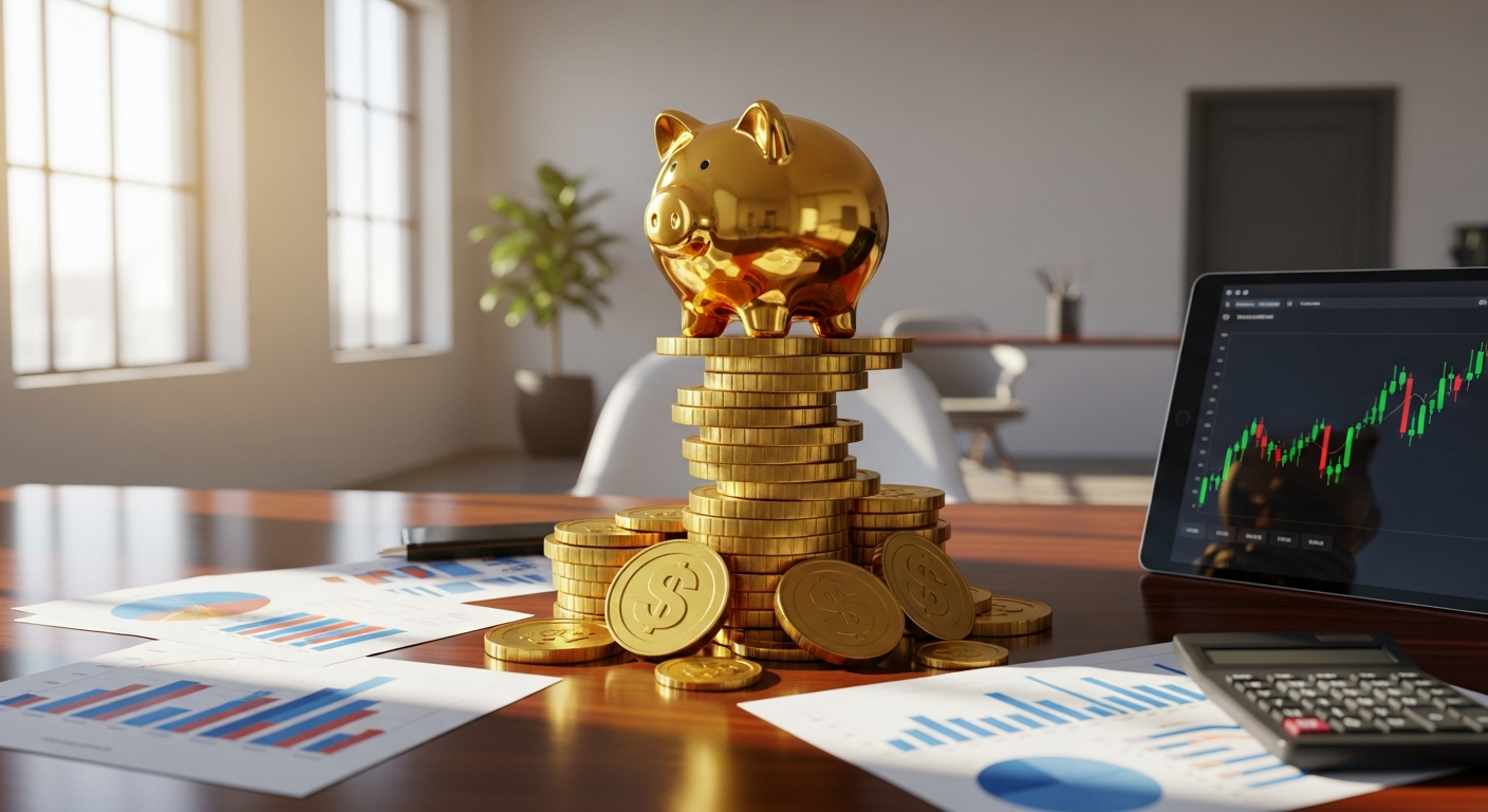 golden piggy bank on coins