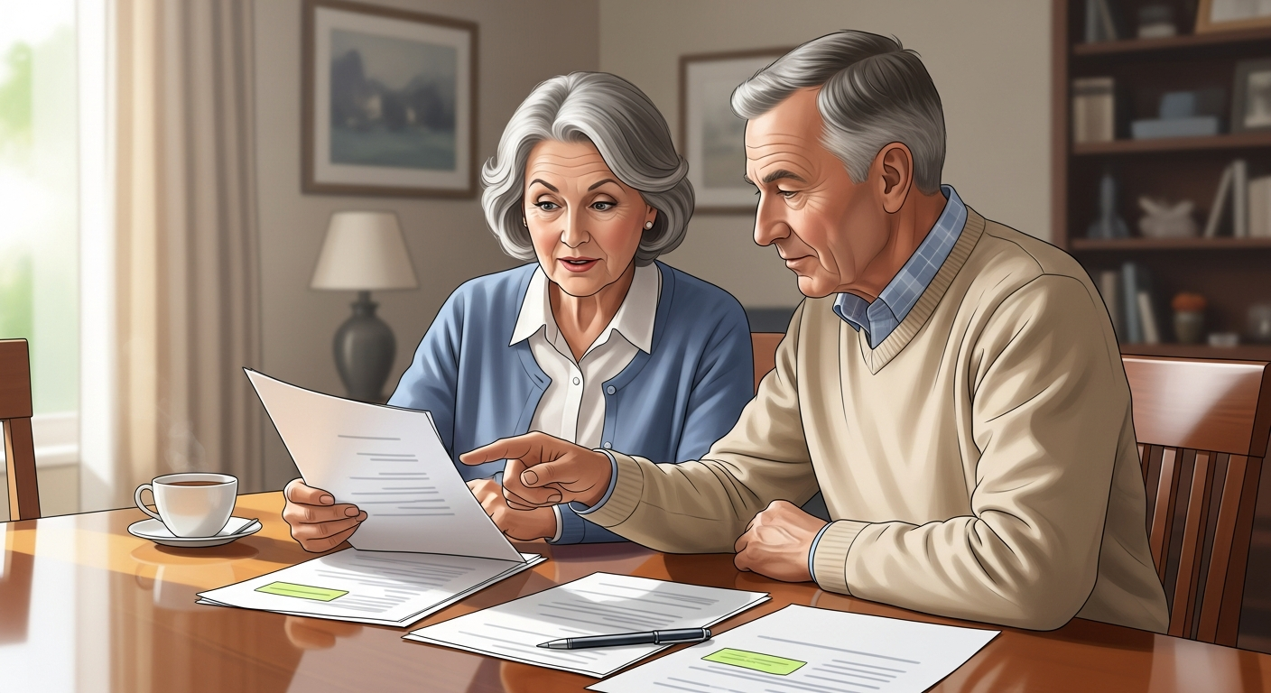 Senior couple reviewing annuity papers