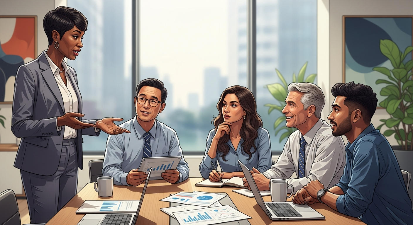 Employees discussing retirement plans