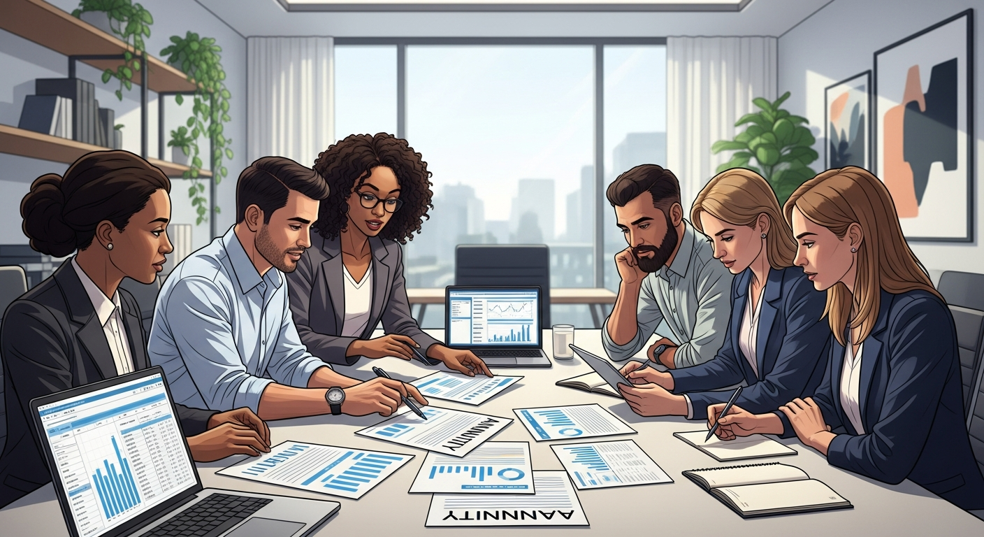 People reviewing annuity documents together