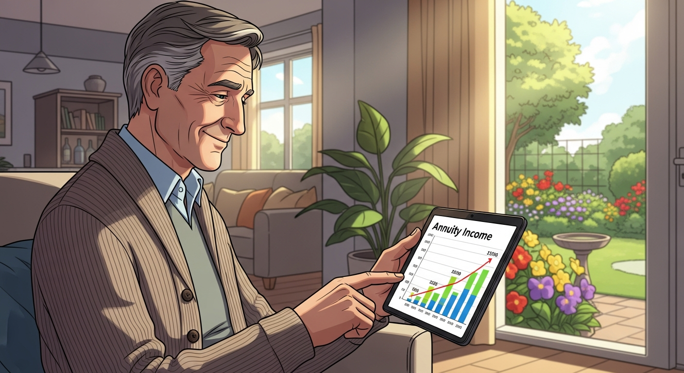 Retiree reviewing annuity income chart.
