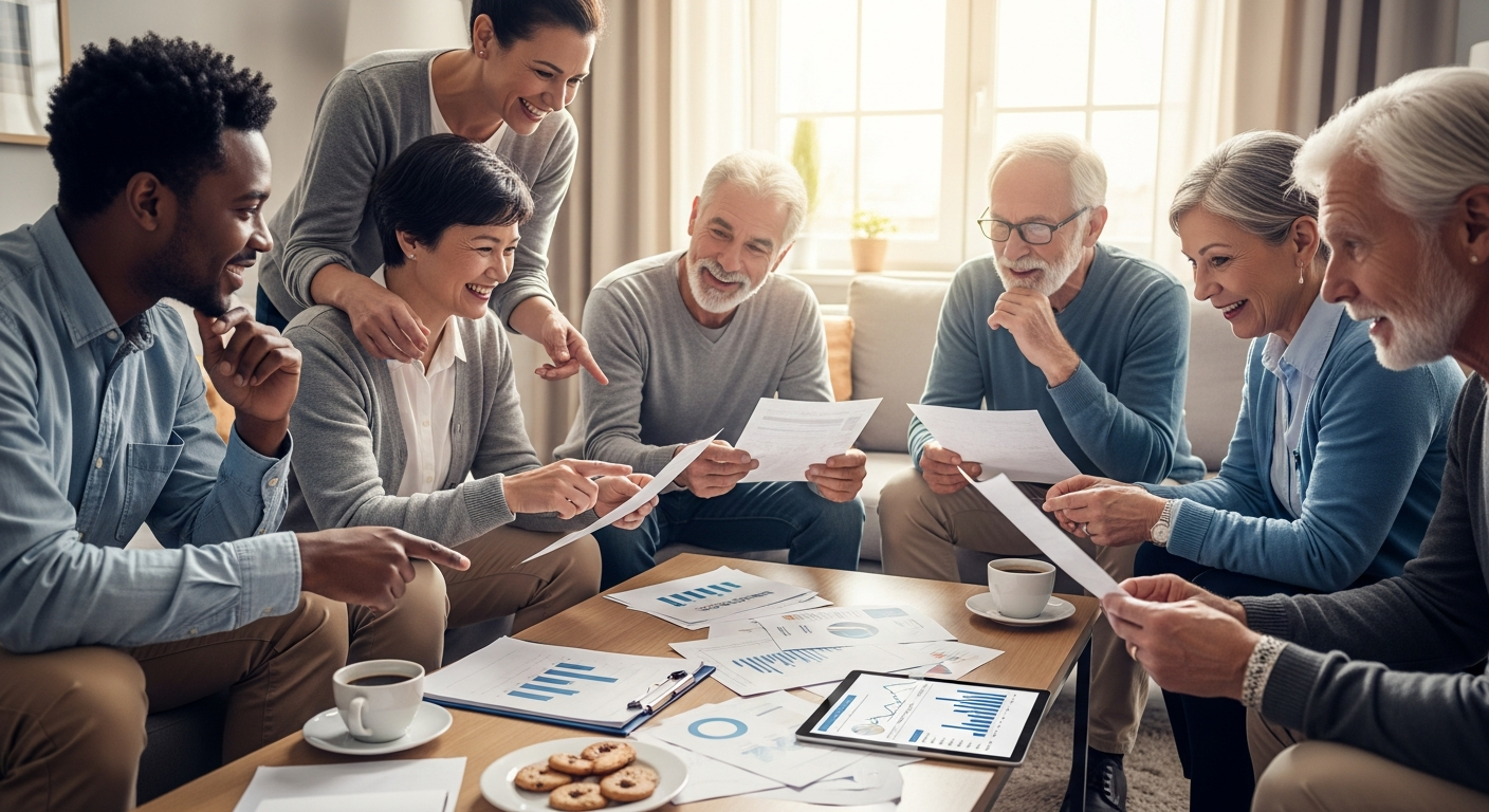 Retirees reviewing finances together