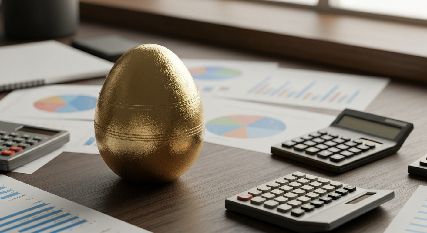 Golden retirement nest egg on desk