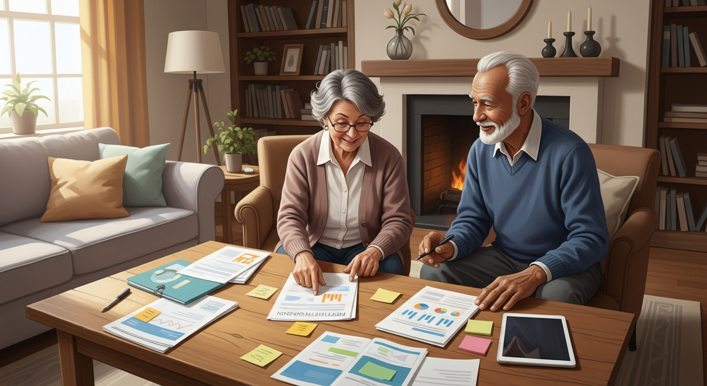 Couple reviewing retirement documents