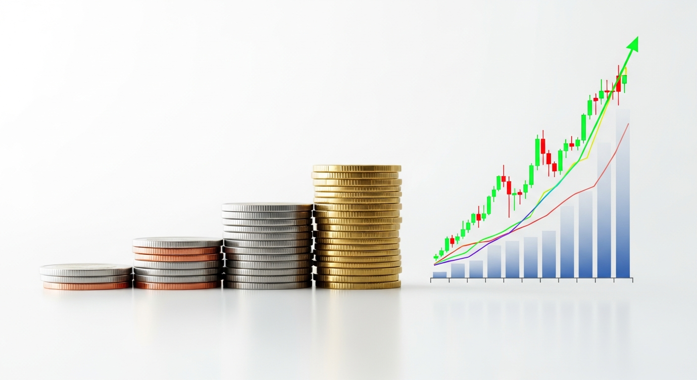 Stacked coins and rising graph