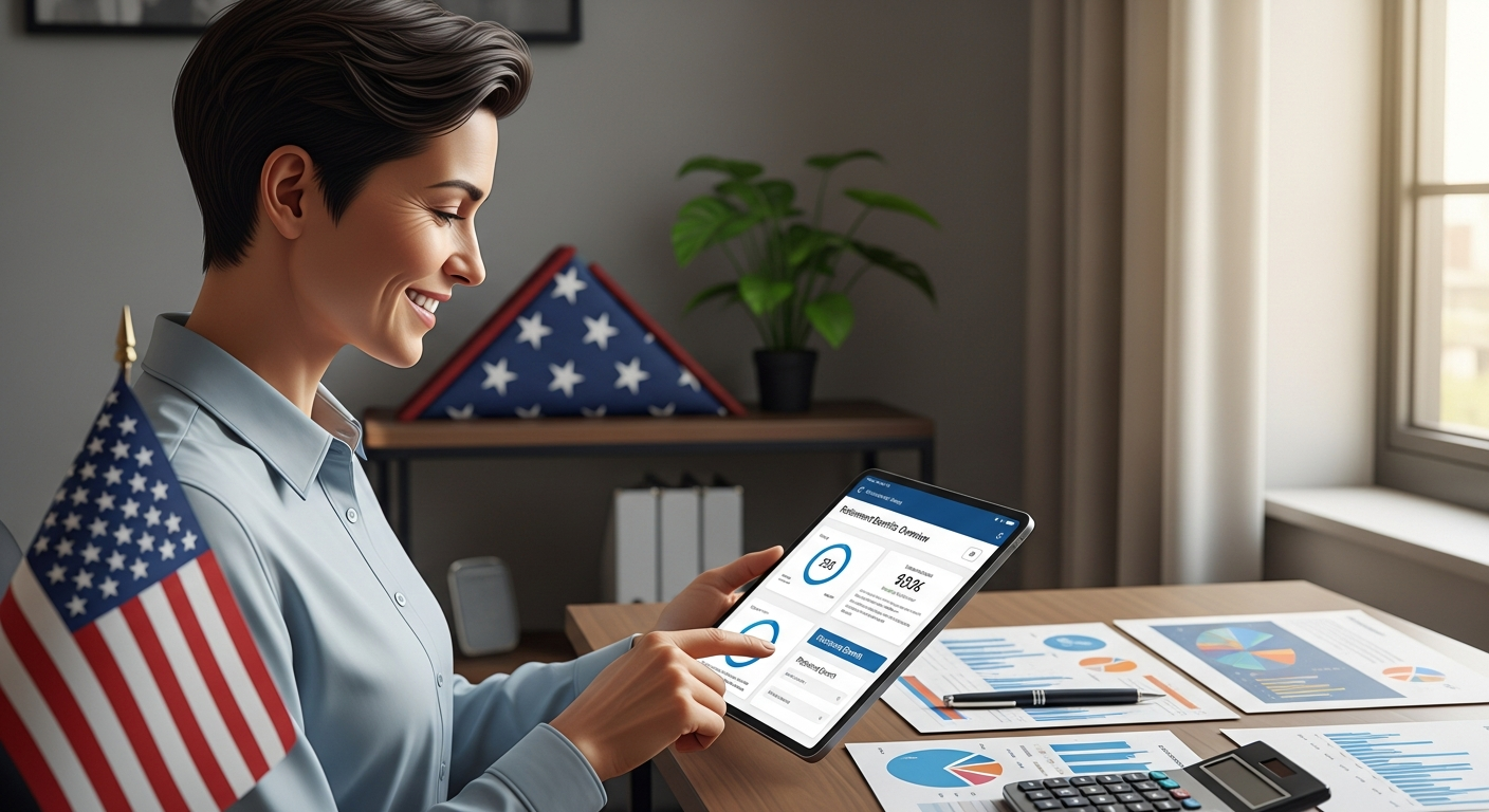 Federal employee checks retirement on tablet