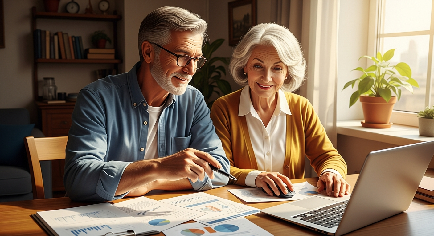 Senior couple reviewing finances