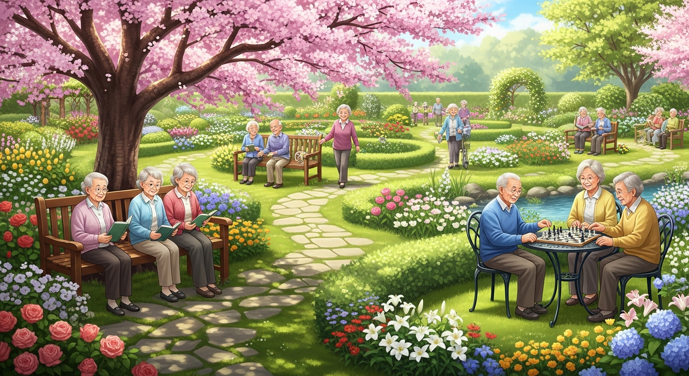 elders relaxing in garden